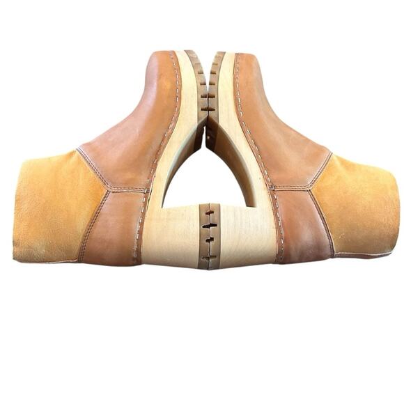 Swedish Hasbeens Shearling-Lined Leather Clog Boots Wood Heel  NEW  EU 37 US 7 - Picture 7 of 9